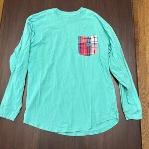 Southern Marsh teal women’s t-shirt with plaid accents size XS